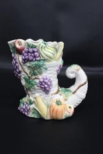 Fitz & Floyd Omnibus Ceramic Cornucopia Vase Autumn Harvest Bounty 5.5" 1993