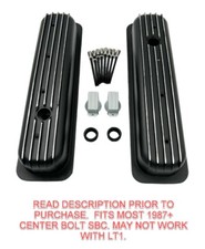 Black Short Finned Aluminum Valve Covers For Small Block Chevy 350 Vortec Tbi