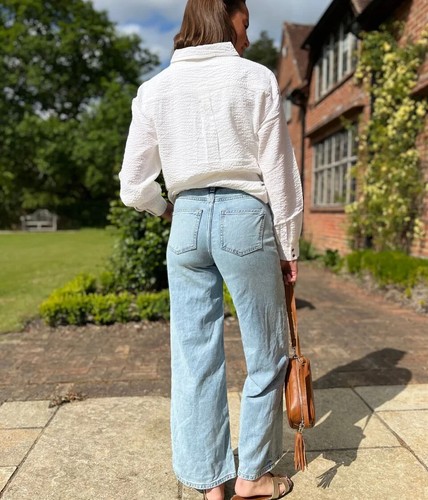 Ex M*S Jeans Damen blau Denim Baumwollmischung Mid-Rise helle Waschung lässig weites Bein - Bild 8 von 35