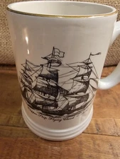 Vintage Lord Nelson Pottery Stein Mug with Ship ~ Hand Crafted in England