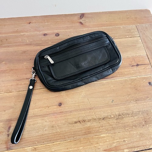 Bolso de muñeca Pierre Cardin de cuero genuino negro con compartimentos con cremallera para hombre - Imagen 6 de 23