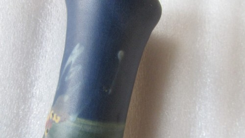 Pair 2 lot WELLER POTTERY, BLUE OR DECORATED HUDSON, BANDED FLORAL BUD VASE - Picture 14 of 21