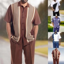 Fashionable Men's Casual Walking Tracksuit Set Short Sleeve Shirt Long Pants
