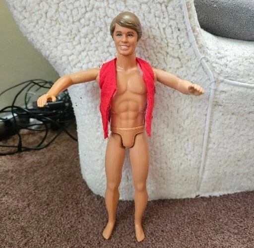 Vintage Mattel Ken Live Action Doll 1968 Brown Hair Blue Eyes Red Vest