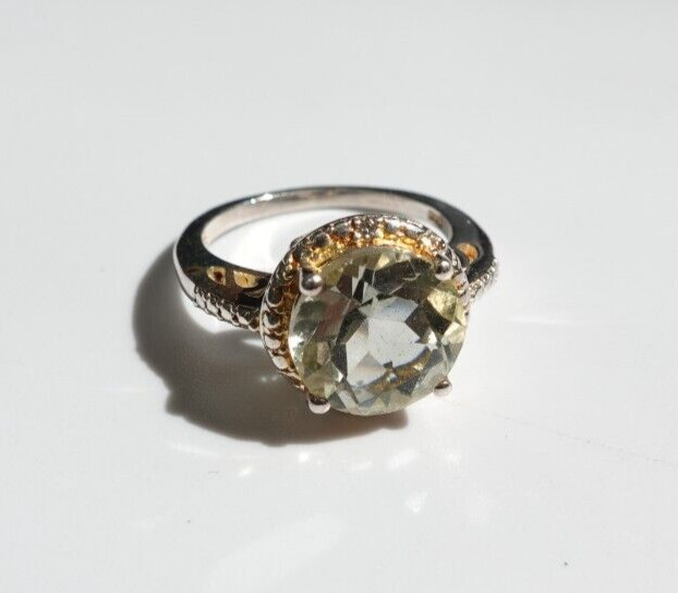 STS Sterling Silver 925 Green Amethyst Halo Ring 6.25
