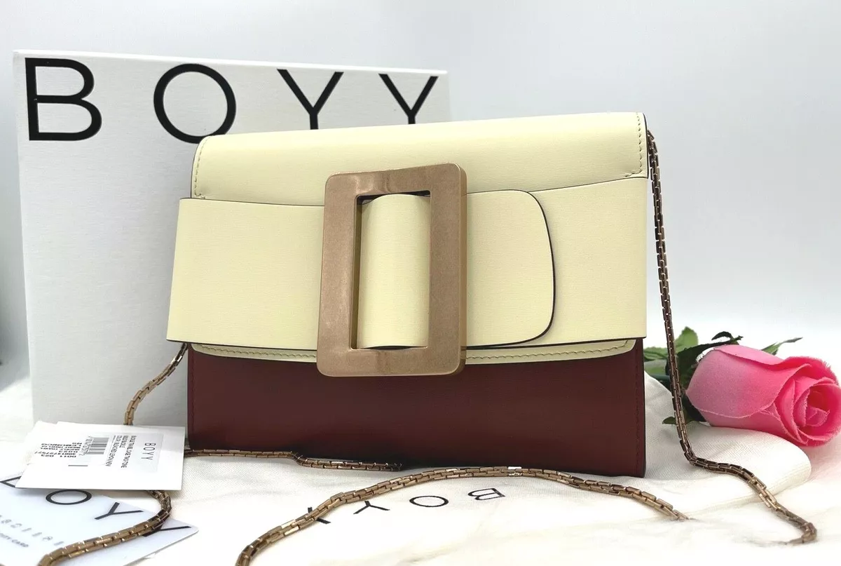 AUTH NWT $585 BOYY Buckle Two Tone Leather Clutch Crossbody Bag -Original  BOX