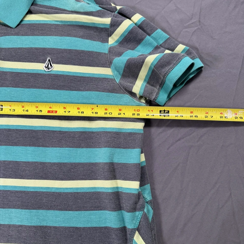 Volcom Short Sleeve Polo Shirt Stripe Green Black Yellow XL - Image 3 of 4
