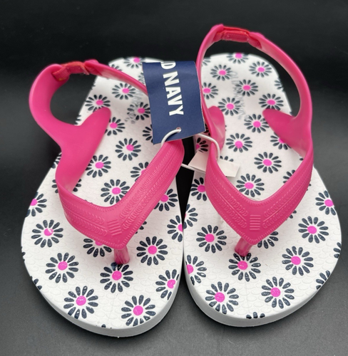 Old Navy Toddler Girls White Black/Pink Printed Flower Flip Flops Toddler SIZE 8 - Picture 2 of 6