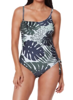 Bar III Moody Tropics Printed One-Shoulder Swimsuit, Multicolor, Large, $88