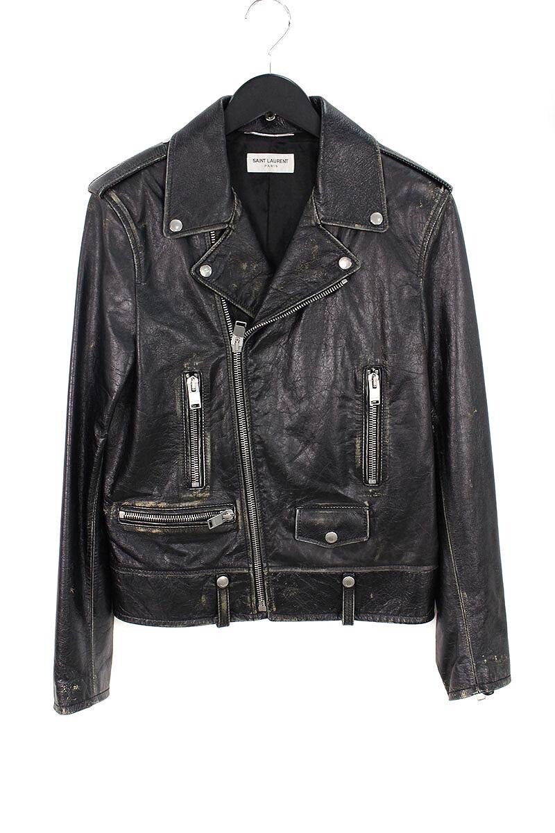 レザージャケット・コート Saint Laurent Leather Biker Jacket SAINT LAURENT MENS LEATHER BIKER JACKET DISTRESSED SIZE 50