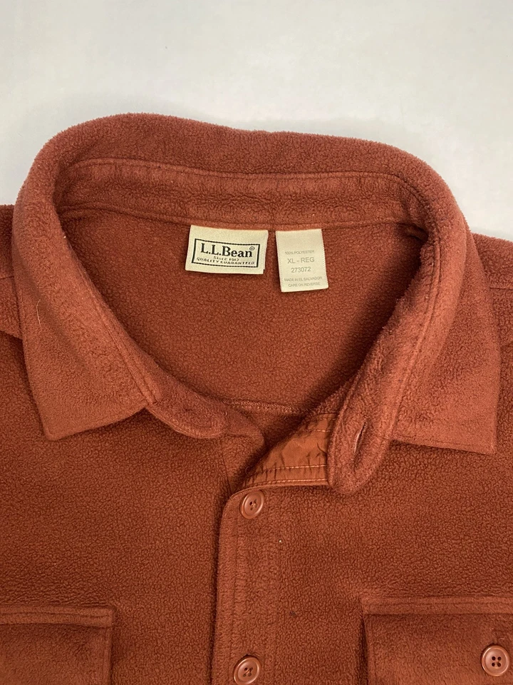 L.L. Bean Fleece Shacket Shirt Jacket XL Rust Brown Button Front Long Sleeve - Image 2 of 4