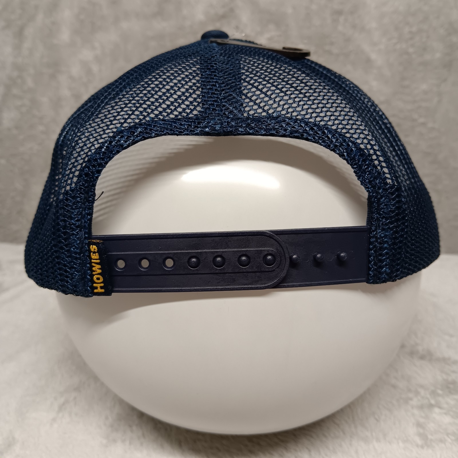 Howies Athletic Tape Hat Cap Crosscheck Logo Patch Navy Blue Snapback Mesh Back