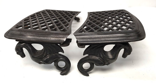Vermont Castings Wood Stove Cast Iron Warming Shelves Pair Set w/Dragon Brackets