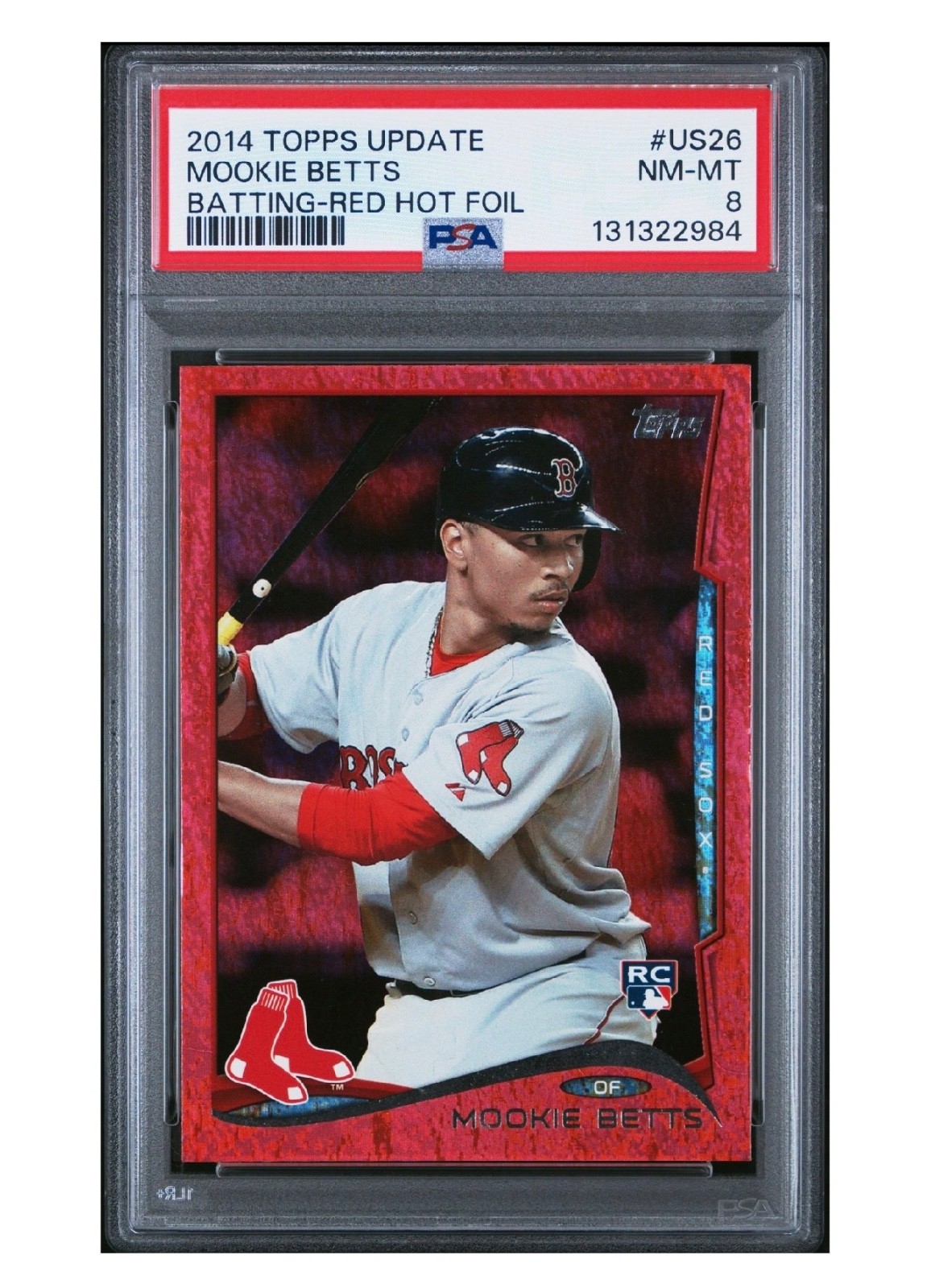 2014 Mookie Betts Topps Update Rookie Red Hot Foil PSA 8 #US26 Red Sox Dodgers