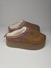 Women s Brown Suede Platform Slip On Slippers Size 37 Faux Fur Lining