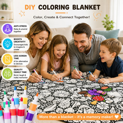 DIY Coloring Blanket with 24 Markers Color blanket Stress Relief Decor gift