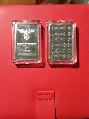 (2) 1 Oz German Silver Bars Iron Eagle  With Case And Low Reserve 2 Bars Total