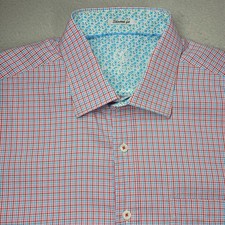 BUGATCHI Shaped Fit Flip Cuff Long Sleeved Plaid Button Up Shirt Men's L Pocket