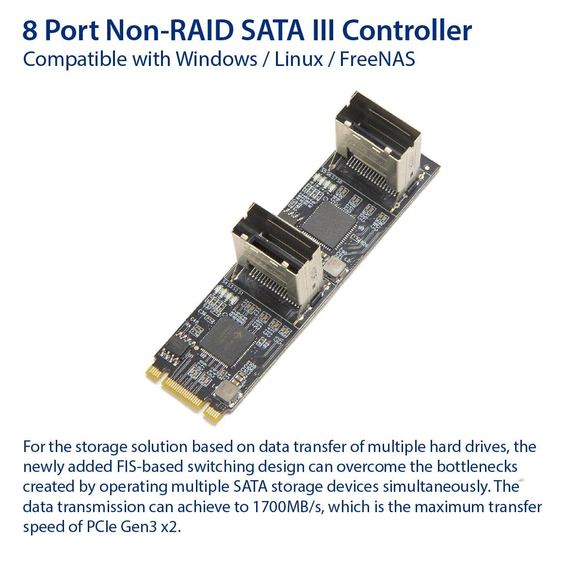 M2 Pcie Gen3 X2 8 Port Sata Card 1700Mbs Jmicron Chipset Plug And