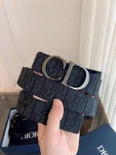 Christian Dior Oblique Jacquard Black Canvas Men's Belt Icon Monogram Metal CD