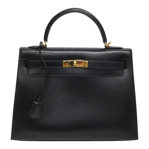 Hermes Kelly 32 Box Calf Black Shoulder Bag Gold Hardware S Stamp KNB024 #KNB024