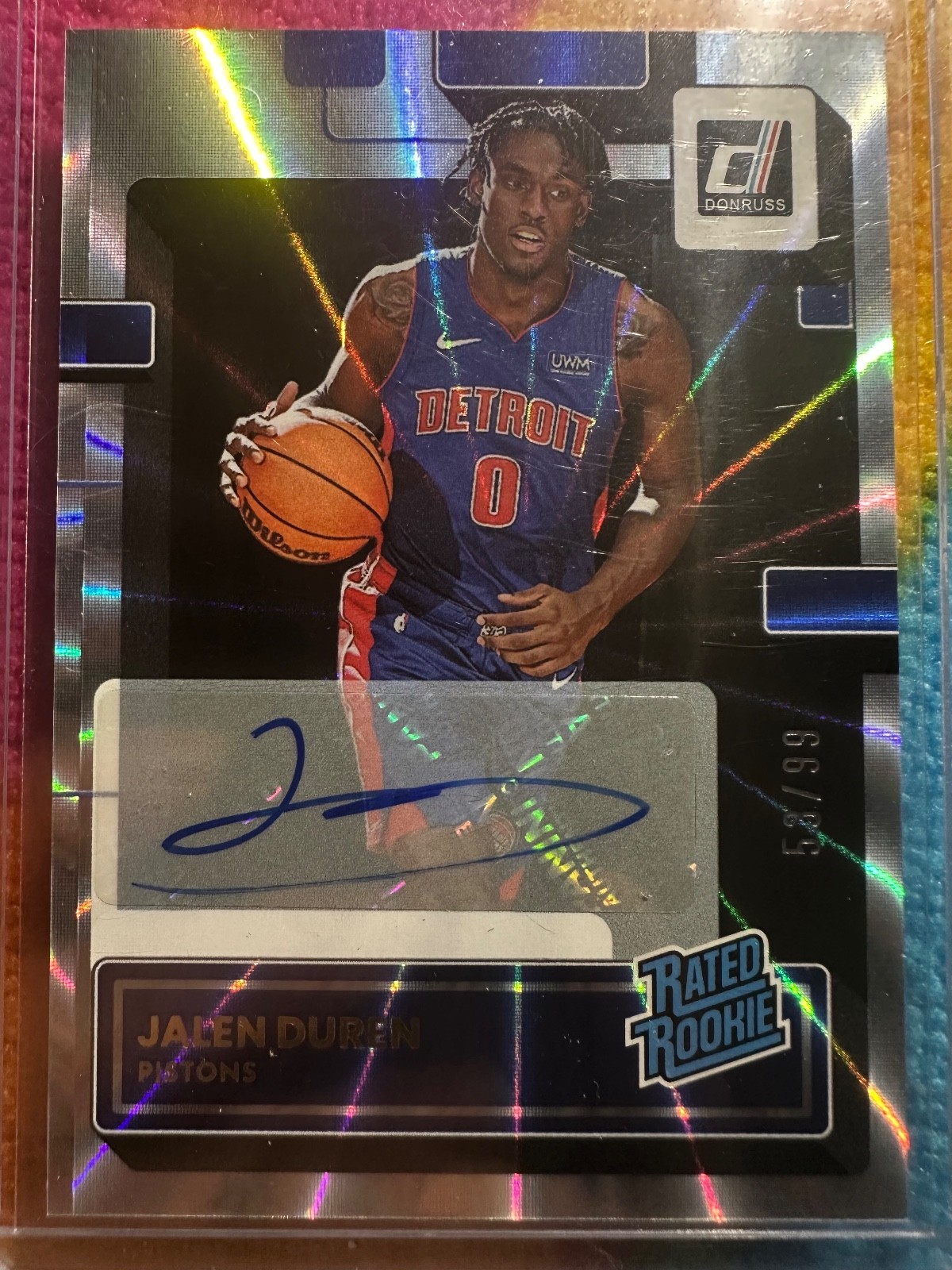 2022-23 Panini Donruss Jalen Duren RC Auto /99 Rated Rookie Detroit Pistons 213