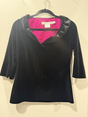 Gretchen Scott Ruffle Tunic in Black Velvet Size S Super Flattering Comfy