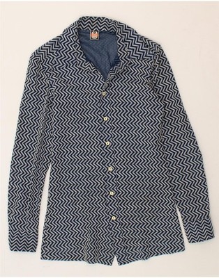 Vintage Damen Shirt UK 12 Medium Navy Blau Chevron CD03