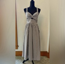 Blue White Gingham Strappy Backless Midi Sundress Sleeveless Classic