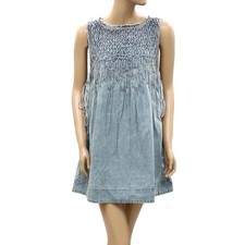 Free People Maisie Smocked Denim Mini Dress Sleeveless Pull-On Solid S 288569