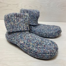 Bombas Gripper Slippers Women's Small Blue Knit Sherpa-Lined Cozy Winter House