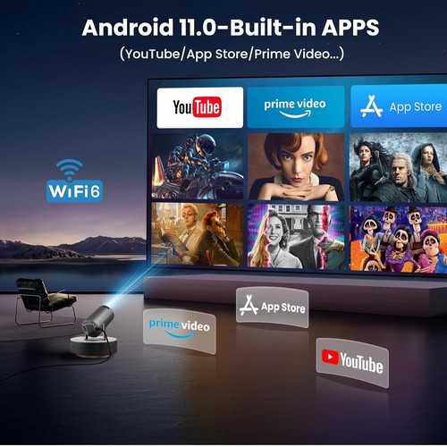 180°Adjustable Stand Smart Mini Portable Projector with WiFi and Bluetooth