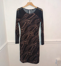 Wallis Womens Dress Black Size UK 10 Bronze Glitter Ruched Mesh Cruise Evening