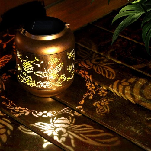 Bee Solar Lanterns Outdoor Hanging, Waterproof Metal Solar Lights Outside for...