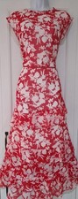 Image of Womens oasis red white floral Tiered Ruffle occasion long dress 18 new