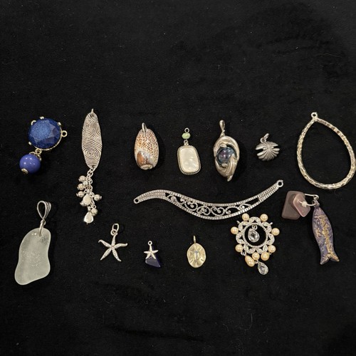 Lot Of 14 Coastal Ocean Pendants Starfish Shell Dolphin Sea Glass Boho Charms