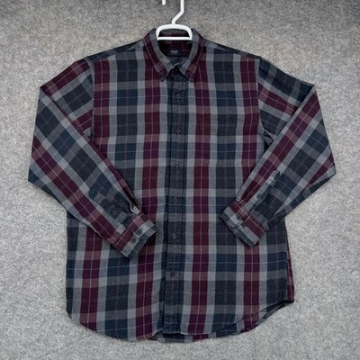 Arrow Shirt Mens Medium Gray Burgundy Plaid Button Down Long Sleeve Casual