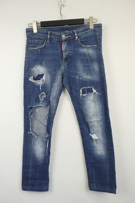 DSQUARED 2 Blue Wash Denim Regular Straight Distressed Jeans Size 42