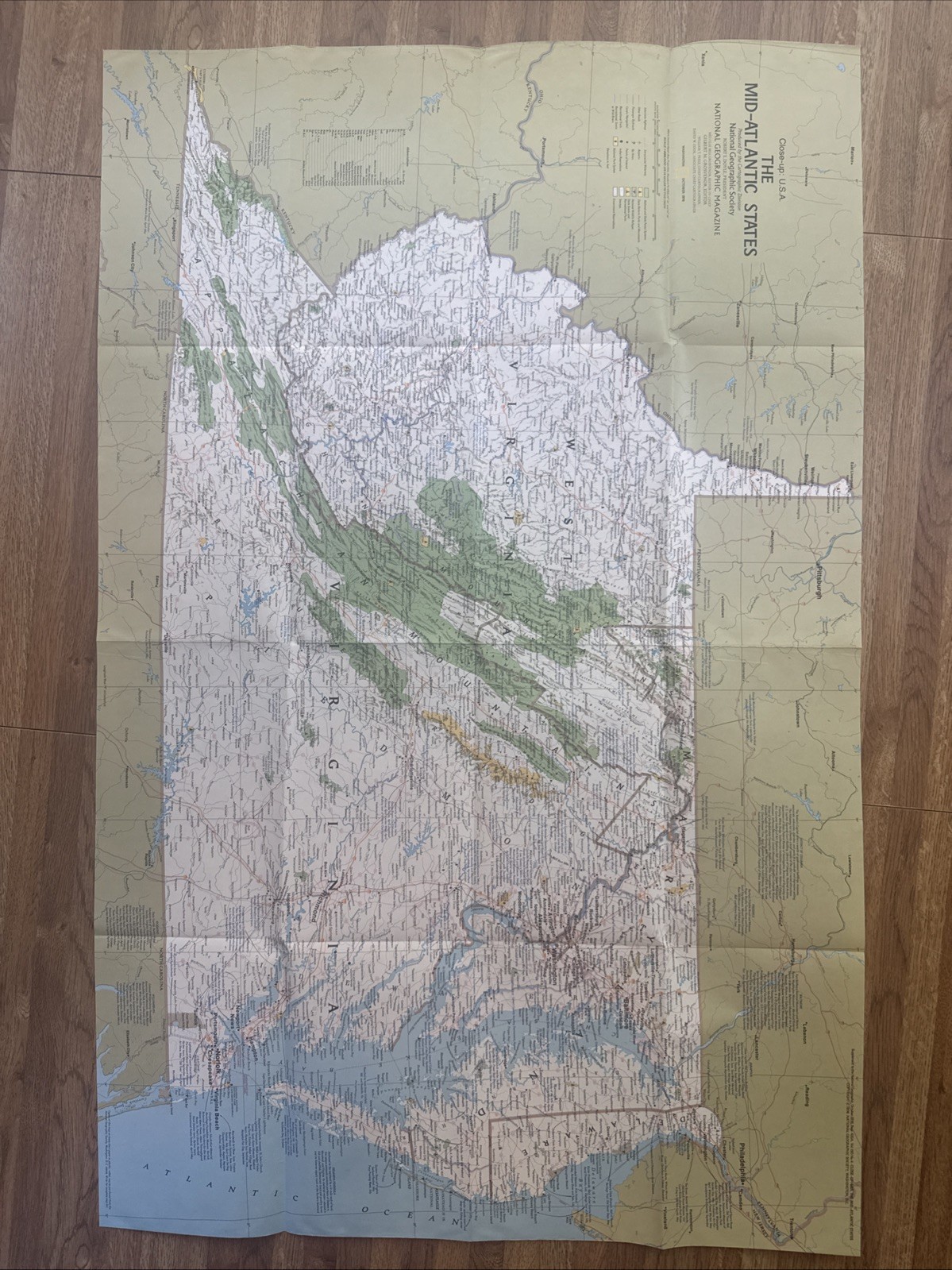 Vintage 1976 National Geographic Society Map of The Mid-Atlantic States