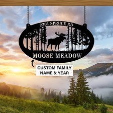Personalized Moose Metal Sign, Cabin Decor, Lodge Sign, Custom Last Name sign