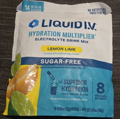 Liquid I.V. Hydration Drink Mix   Lemon Lime   Sugar-Free   14 On-The-Go Sticks