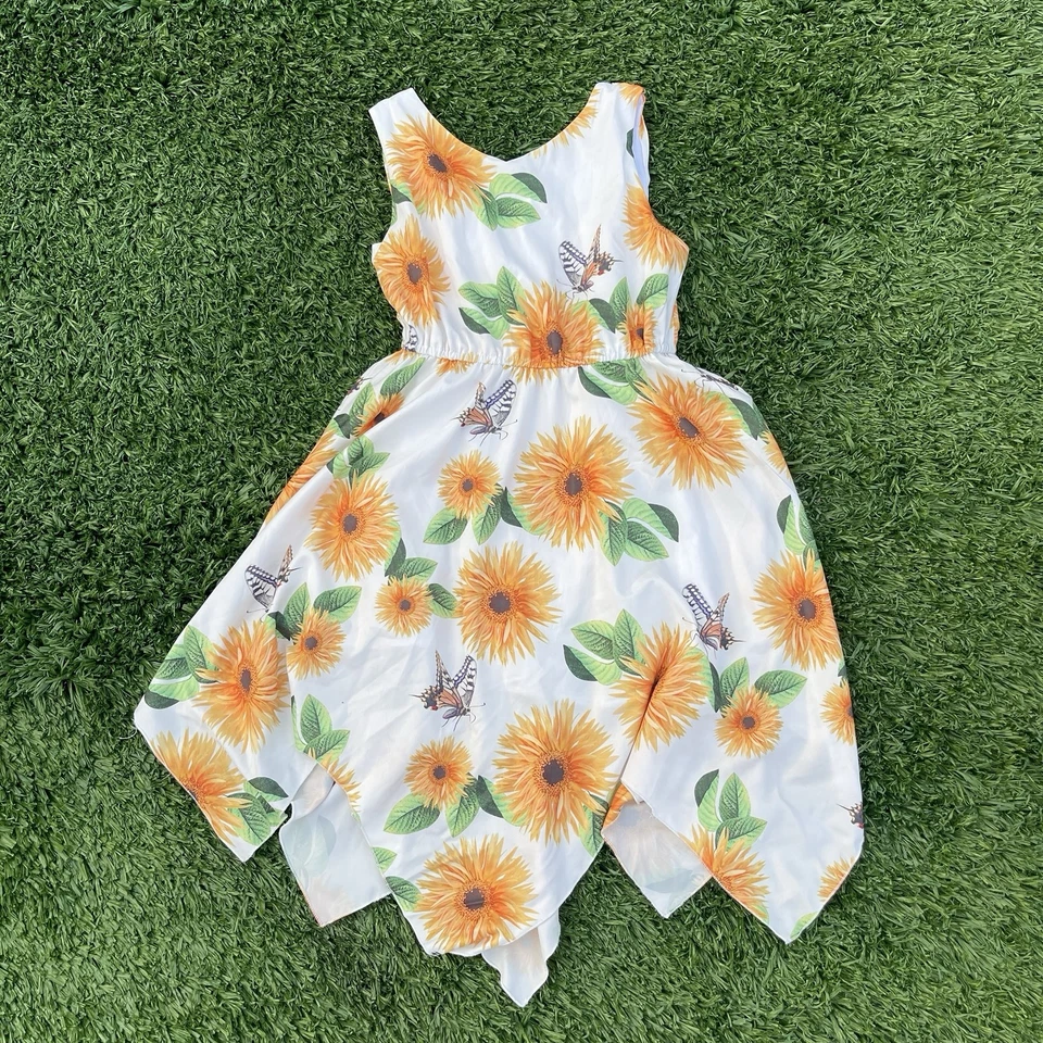 Vestido Mariposa Girasol Moda Soleado 12 Niñas Blanco Forrado Asym Fiesta de Verano Foto 4 de 4