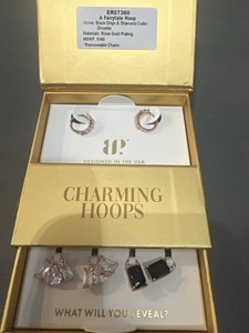 Authentic Charming Hoops ER57360 Fairytale Rose Gold Plated Onyx CZ Hoop Earrings Charm