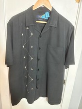Nat Nast Luxury Original Mens Embroidered Black Silk Rockabilly Camp Shirt L EUC