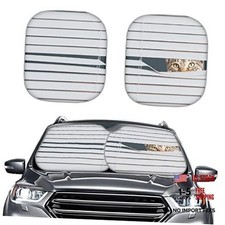 Coldinair Funny Print Auto Windshield Sun Shade,2-Piece Foldable Car Front Cat