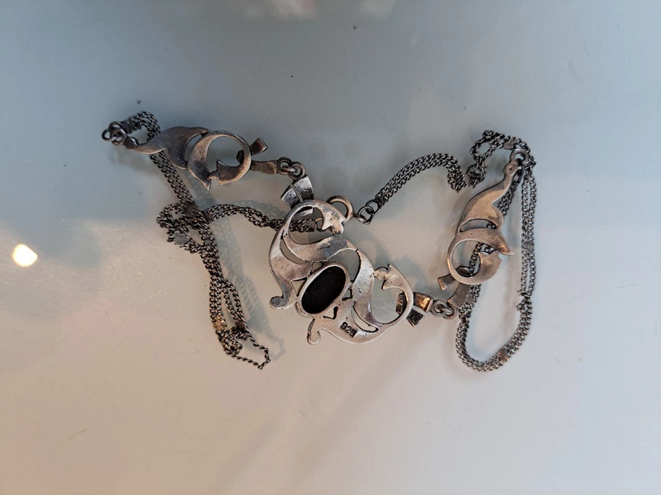 Muy Bonita, Vieja Cadena De Plata 925, Collar Con Ónix Y Marcasita - Imagen 4 de 4