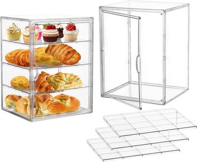 Pastry Display Case,2 Pack 4 Layers Adjustable Clear Bread Box for Kitchen