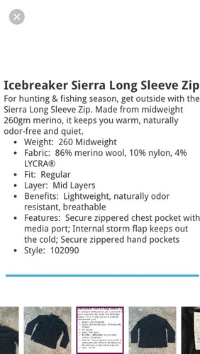 Icebreaker Mens RF 200 Sierra Jacket Size XL Black Merino Wool Performance - Picture 5 of 15