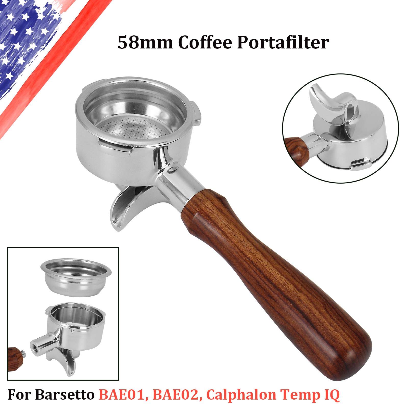 1&times;Double Spouts 58mm Coffee Portafilter For Barsetto BAE01/02 Calphalon Temp IQ