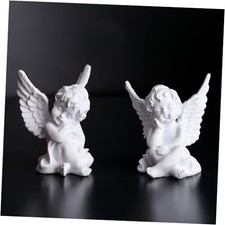 2 Pack Resin Cherubs Angel Statue Figurine, Garden Sleeping Cherub White